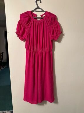 Skies Are Blue Fuchsia Puff-Sleeve Midi Dress